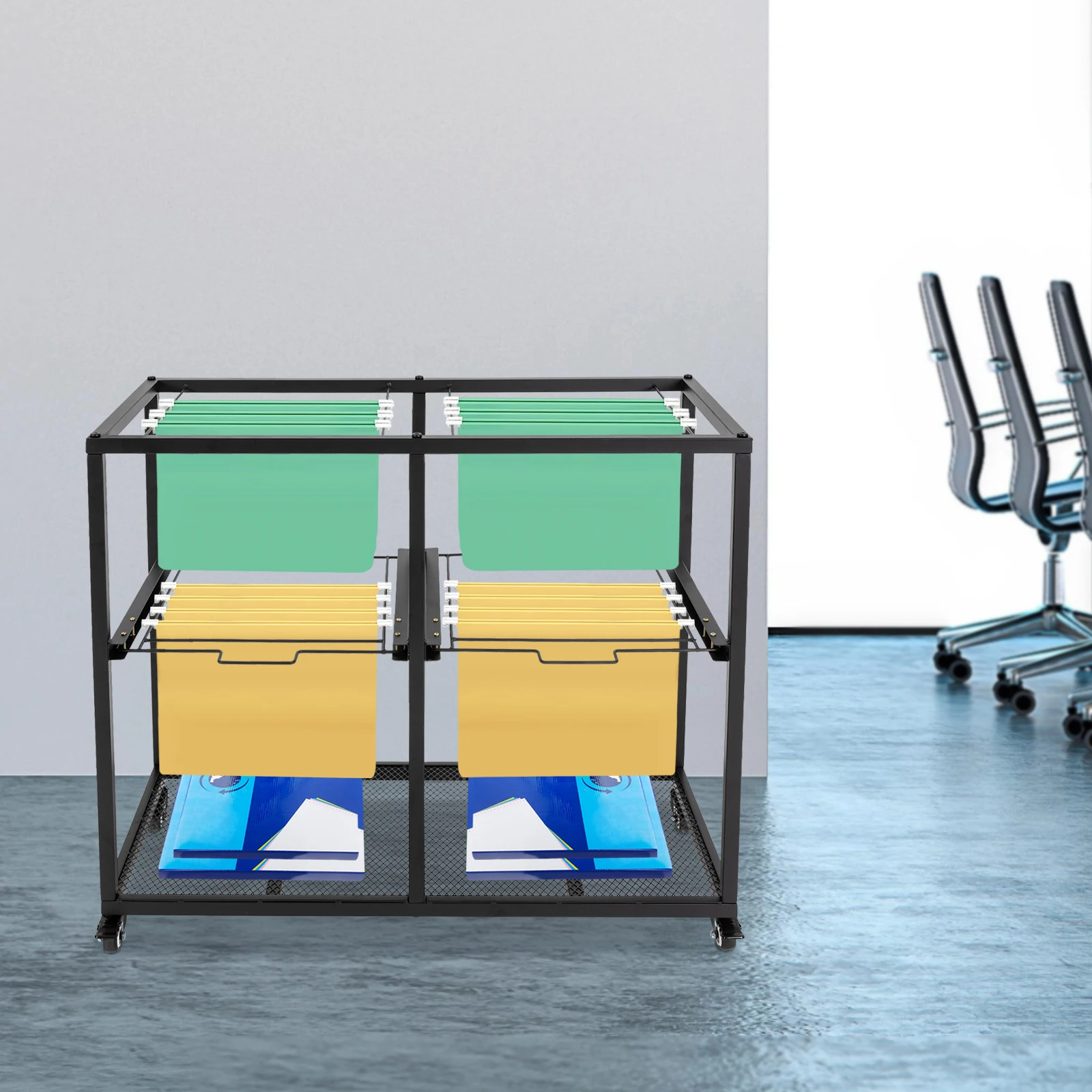 

Double Layered Four Grid Hanging File Rack for office school to store office supplies, folders, personal items