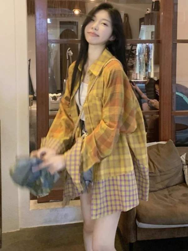 

plus Size 300 Pounds Plaid Shirt Men Women Spring Autumn Long Sleeve Button up Breathable Comfortable Anti UV Resistant