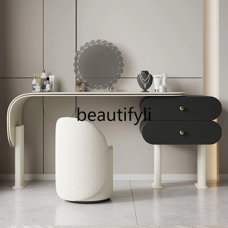 Cream wind minimalist light luxury dresser saddle leather bedroom storage cabinet, modern makeup desk chest integrated
