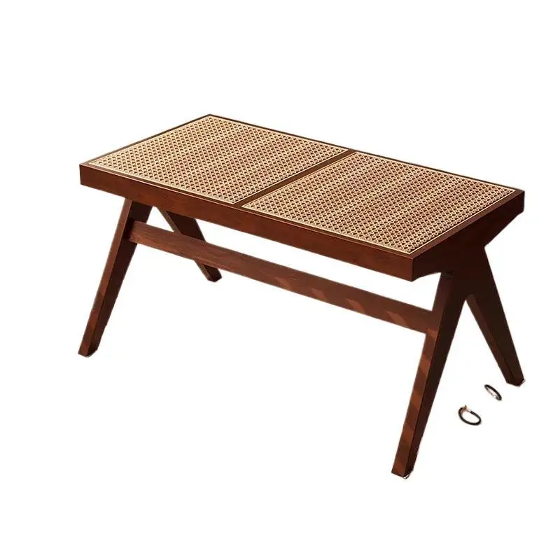 Low stool household Nordic solid wood rattan square stool single double triple bench bedroom living room door shoe changing