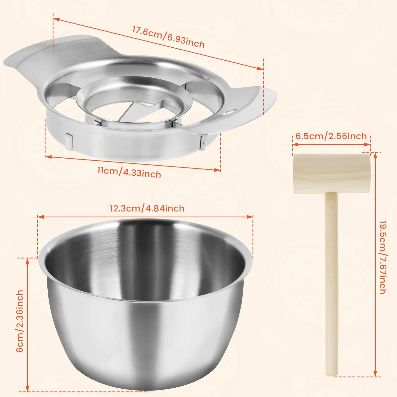 3Pcs Stainless Steel Pomegranate Peeling Machine Pulp Separator Kitchen Fruit Vegetable Tool with Bowl Wooden Hammer Accessory