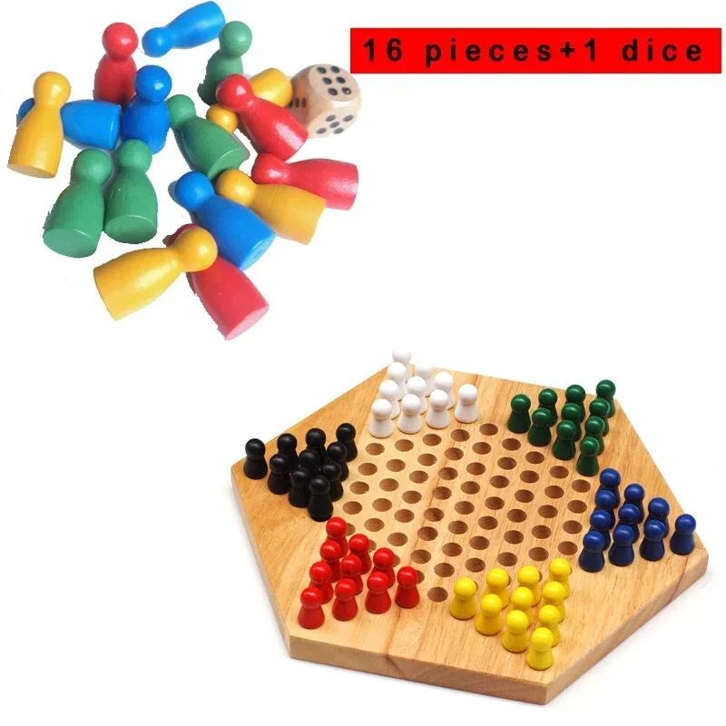 16Pcs Children's Humanoid Wooden Puzzle Game Wooden Board Game Chess Pieces Humanoid Checkers Pieces Flying Chess