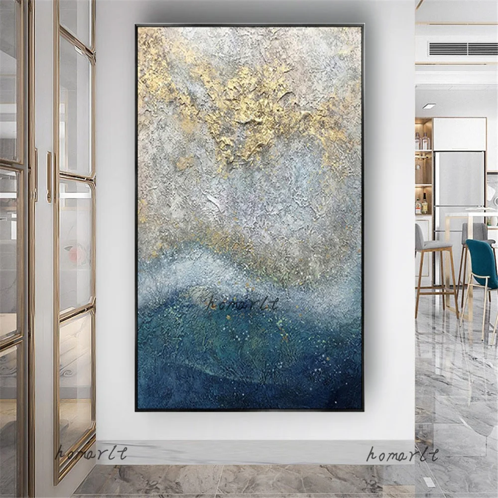 100% Handmade Texture Brilliant Starry Sky Oil Paintings Gold Glorious Canvas Picture Modern Painting Decor Home Wall Art Trim