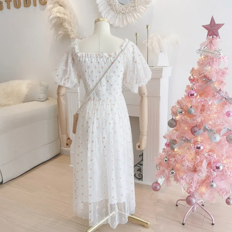 Floral Dresses Women Summer Tender Puff Sleeve Fashion Aesthetic Fairycore Elegant A-line Vestidos Girlish All-match New Ulzzang