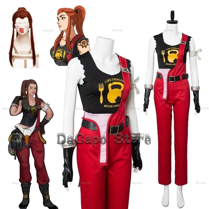 Brigitte Overwatch Honor and Glory Cosplay Costumes OW Red Bib Brigitte Lindholm Wig Support Hero Clothes Halloween Overall