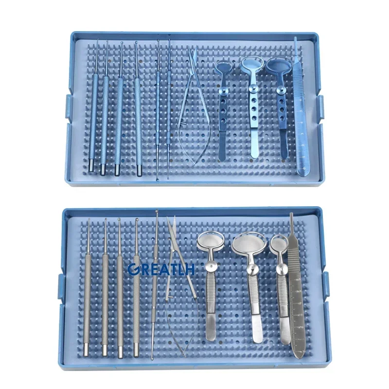 Zestaw kiretów ze stopu tytanu/stali nierdzewnej z pojemnik sterylizacyjny rękojeścią do okulistycznego narzędzia chirurgicznego — zdjęcie 7