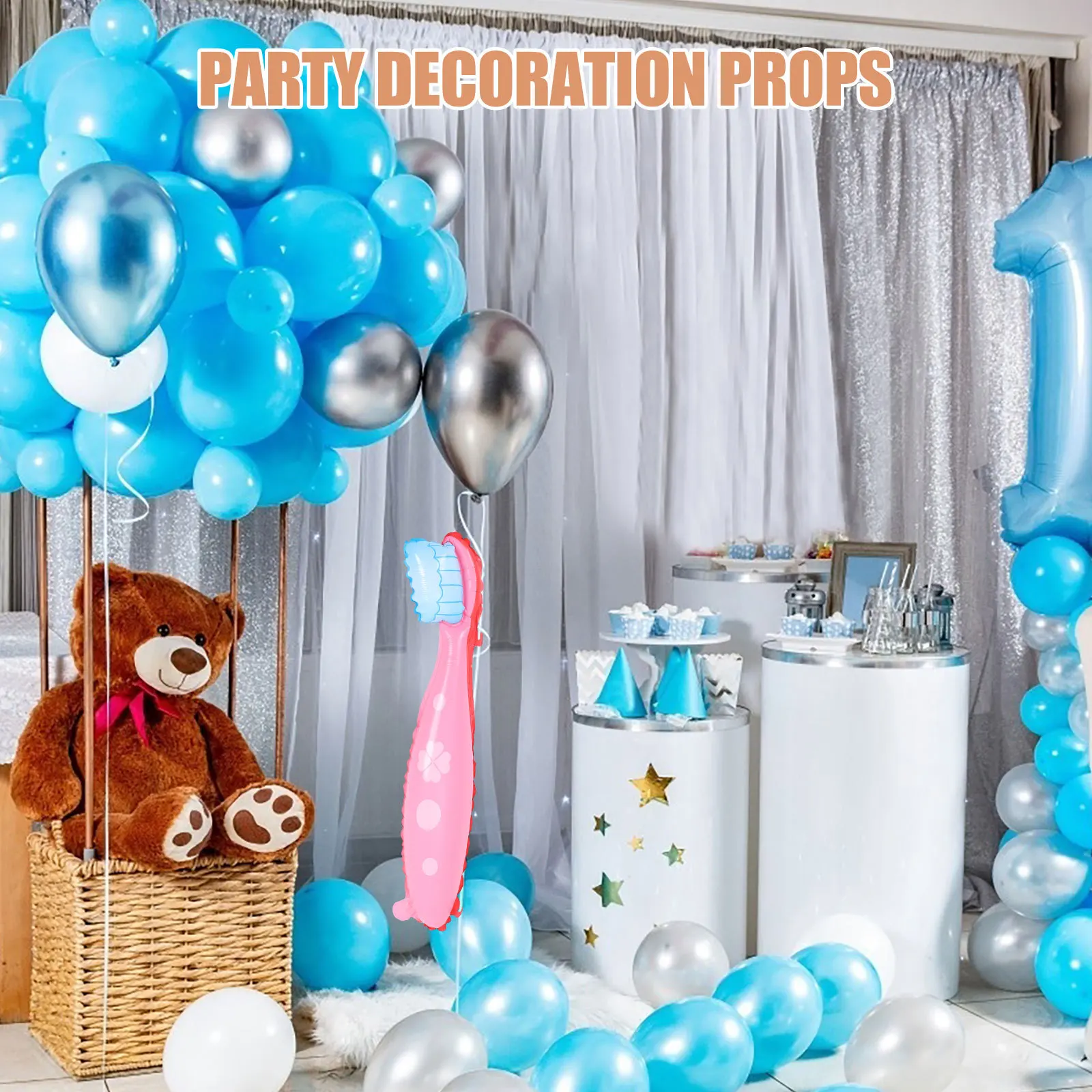 

4Pcs Toothbrush Balloons Large Giant Party Decor Dental Health Theme Supplies Creative Kids Decoration Props Party