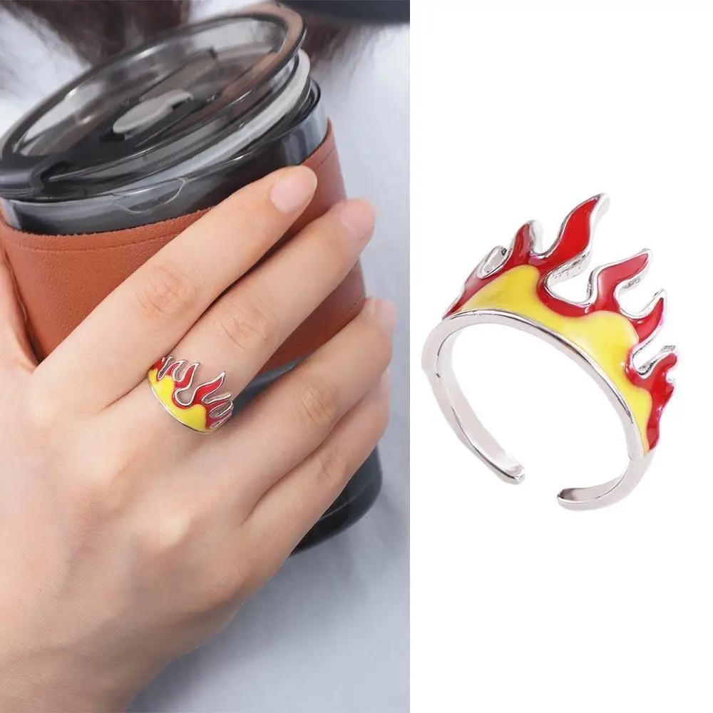 Trendy Cool Flame Ring Daily Decoration Personality Hip Hop Style Ring Euro-American Alloy Open Adjustable Ring Party Accessory