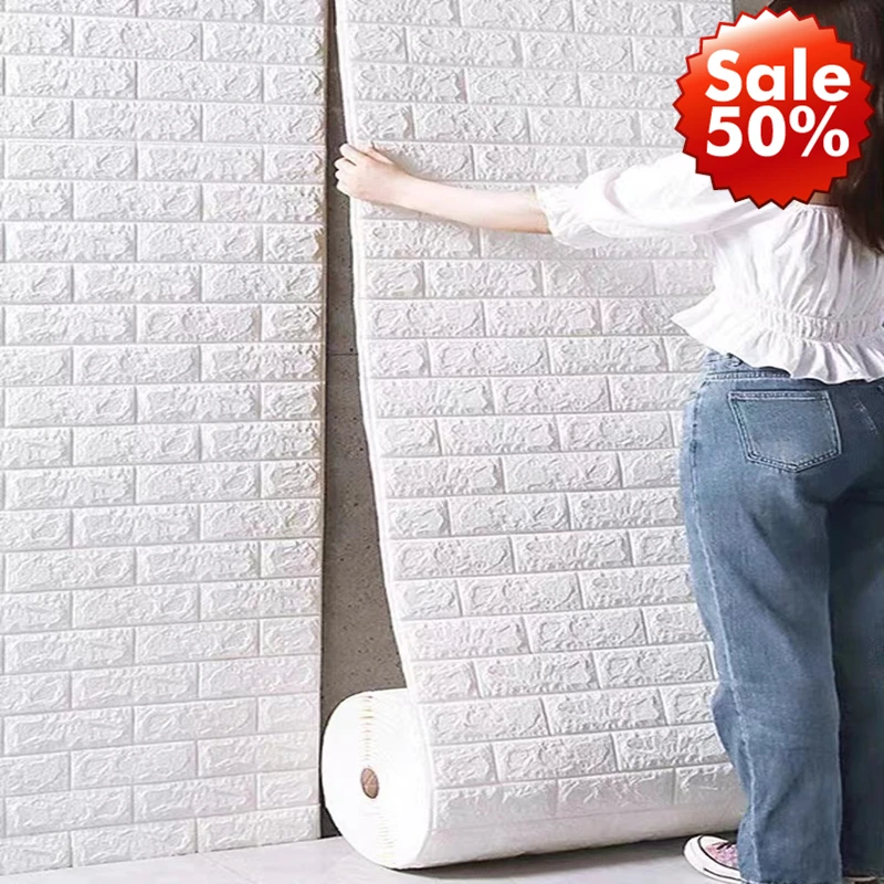 3D DIY Self-adhesive Wallpaper Sticker Soft Foam Brick White Grey Vintage Wall Living Bedding  Room Home Decorative Mould Proof