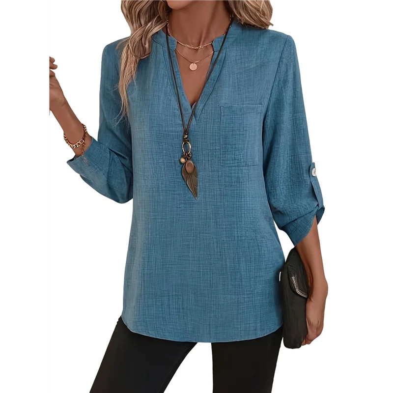 ABRT-Damskie koszule typu boyfriend Zapinana na guziki bluzka z długim rękawem Koszula z kołnierzykiem i mankietami