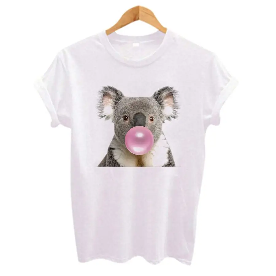 Koala Chewing Gum Print Women t shirt Summer Harajuku Casual Funny t-shirt White Hipster Tee Shirt