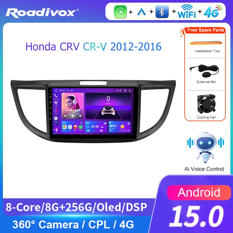 AI VOICE roadivox Android car radio for Honda CRV CR-V 2012 2016 stereo GPS Navigation video Multimedia Player tape recorder