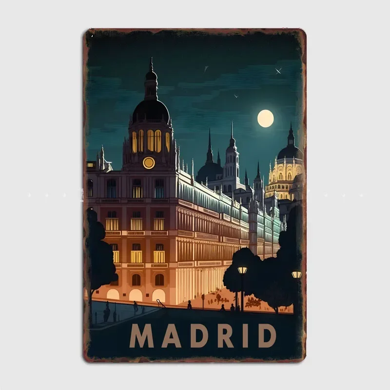 

Tourist Attraction Madrid Spain Travel Poster Wall Art Metal Painting Vintage Garden Tin Sign Home Decor Room Decoration