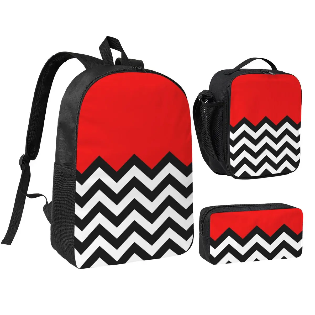 

Twin Peaks - Black Lodge Pattern Backpack Student BookBag School Bag Computer Shoulder Bags 3ps Insulated Lunch Bag Pencil Case