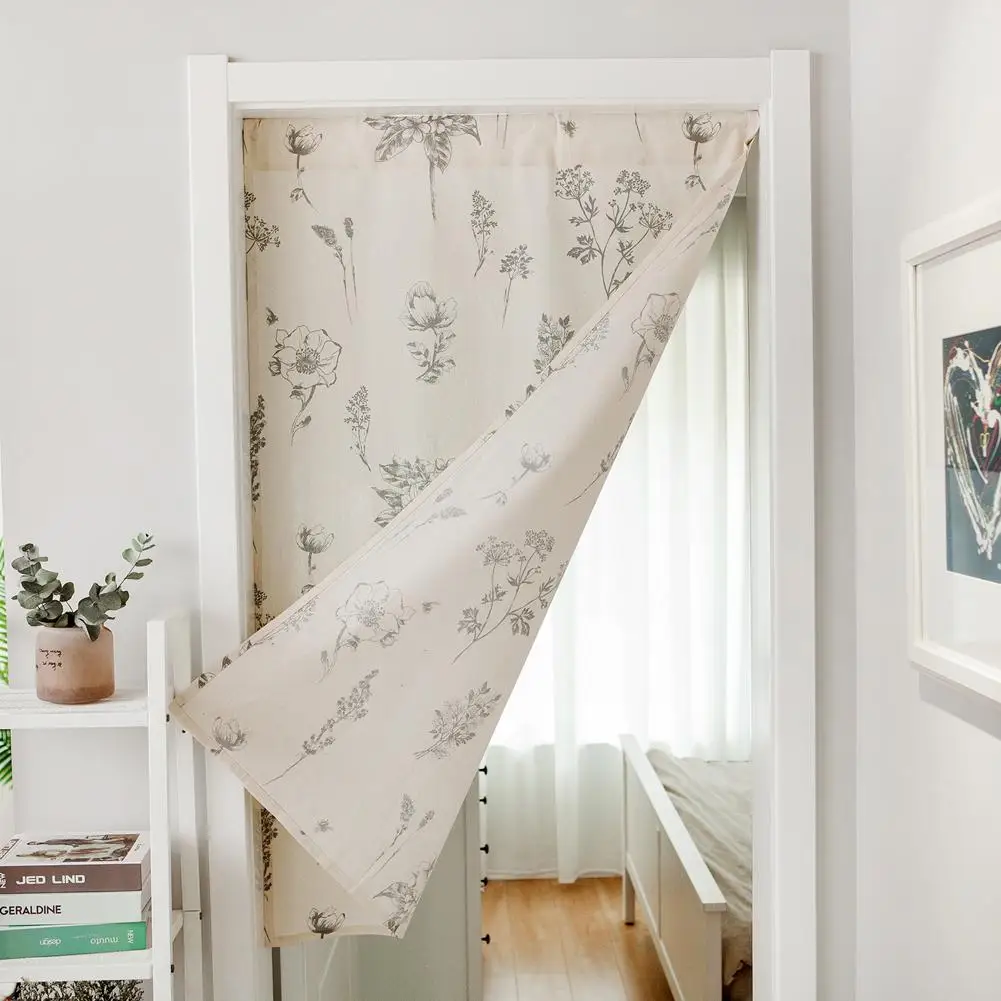 YOUZI Floral Hanging Door Curtain Cotton Linen Half Partition Curtains Home Decor For Bedroom Living Room Kitchen