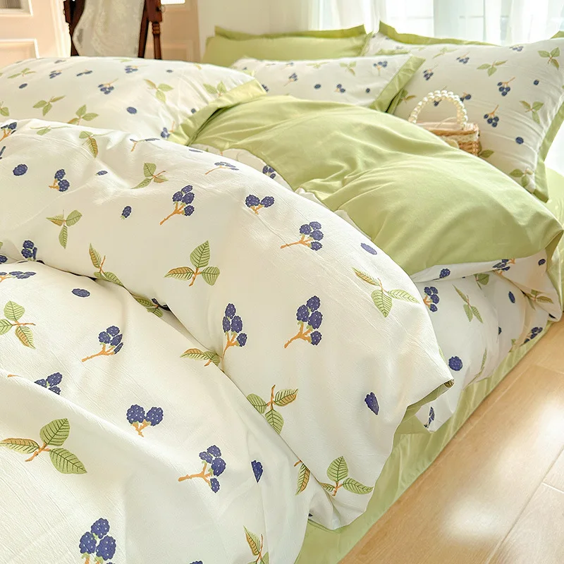 Spring Summer New Fresh Class A And Linen Four- Washed Cotton Three-Piece Household Bed Sheet Quil