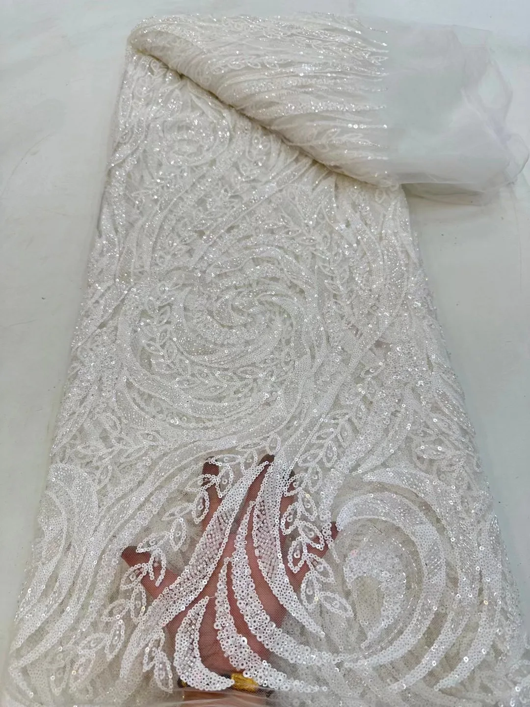 

Luxurious Wedding Dress Sequence Lace Fabrics Nigeria Lace 2023 Embroidery Mesh Lace Fabric Heavy Beaded African Lace Fabric Sew