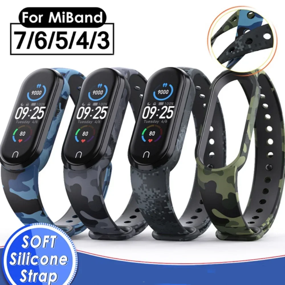 Camouflage Silicone Strap For Xiaomi Mi Band 7 6 5 4 Sports Bracelet Breathable Wrist Strap Silicone Case Watch Strap for Miband