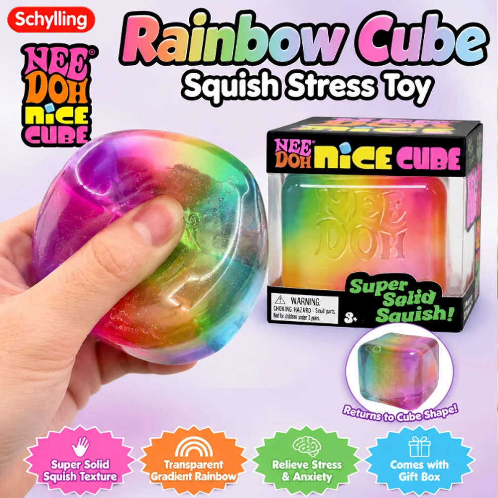 Schylling NeeDoh Rainbow Cube Squishy Blind Box Toy CubeStress Relief Fingertip Release Toy Sensory Stress Reliever Toy