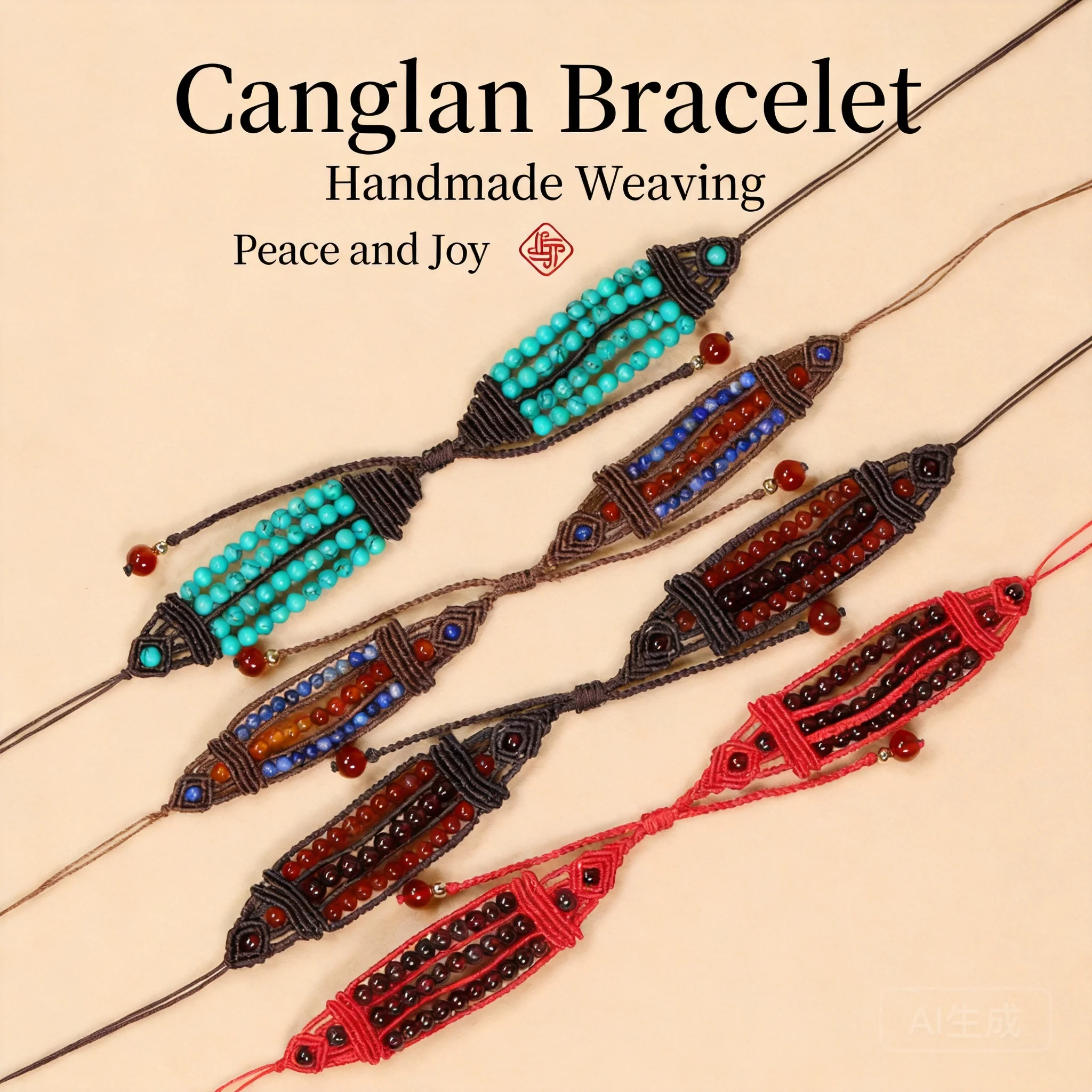 Chinese Style Good Luck Handwoven Bracelet For Women Turquoise Agate Beaded Bohemian Ethnic Bracelet Blessing Fortune Protection