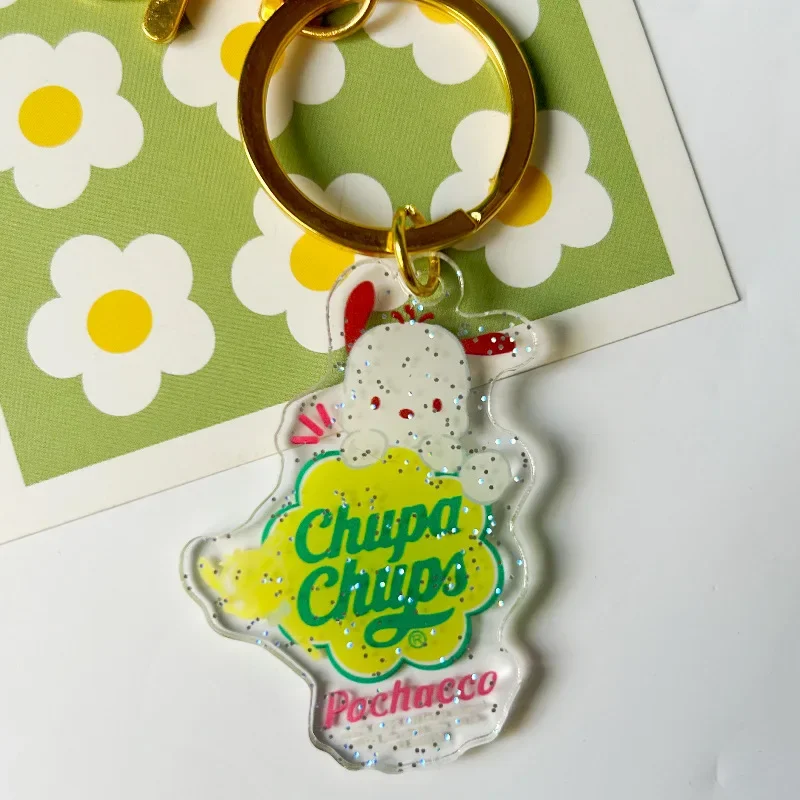 Sanrio Acrylic Shimmering Powder Keychain Cartoon Cute HelloKitty My Melody Kuromi Cinnamoroll Toy Keychain Kawaii Anime Pendant