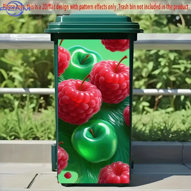 PC 2D Flat Self-Adhesive Trash Can Sticker, Red And Green Fruit Dream Combination Decorative Sticker, Creative Trash Can Decor