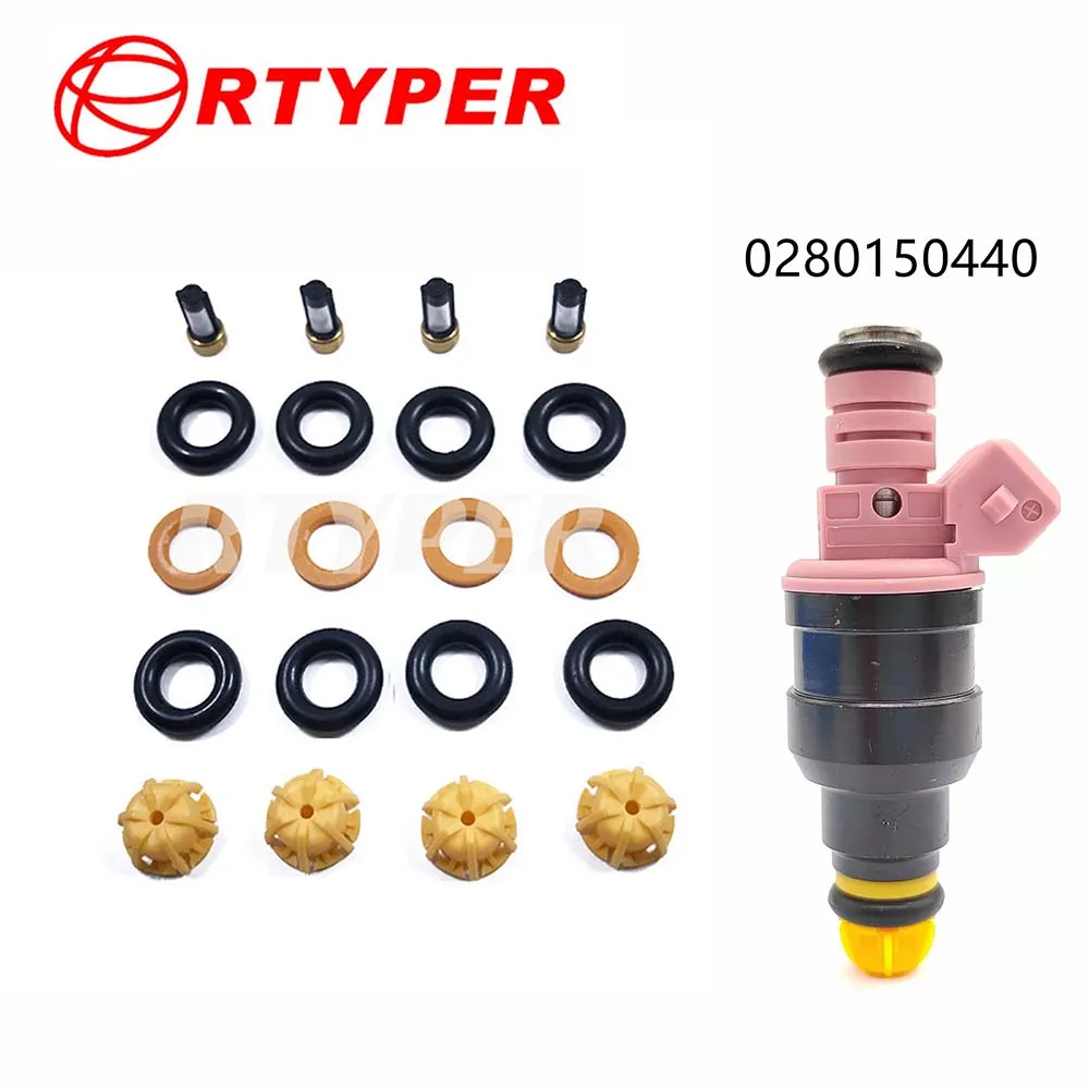 4 juegos 0280150440 0280150715 kits de reparación de inyector de combustible junta de plástico Oring de microfiltro 02102 para BMW E60 E39 E36 520i 318ti