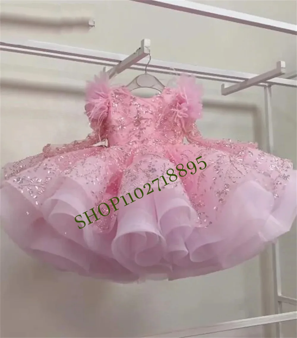 Flower Girl Dresses Bow Puffy Little Girl Dress abito da principessa in raso abiti da neonata fiocco per la prima comunione