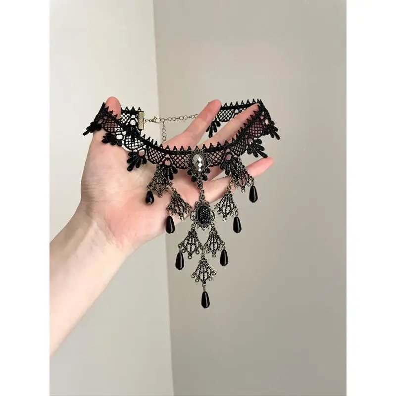 Vintage Lace Necklace Adjustable Chain Otaku Steampunk Women Punk Jewelry Hand Made Unique Gift