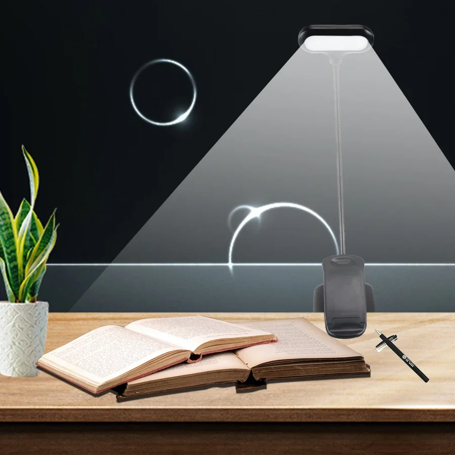 Lámpara LED ajustable para libros, luz de lectura portátil con protección ocular, lámpara de mesa con Clip, alimentada por batería, para lectura y estudio