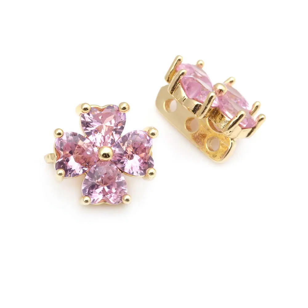 10PCS 18K Gold Color Brass and Zircon 3 Holes Flower Connect Bracelets Necklaces Spacer Beads High Quality Diy Jewelry Making