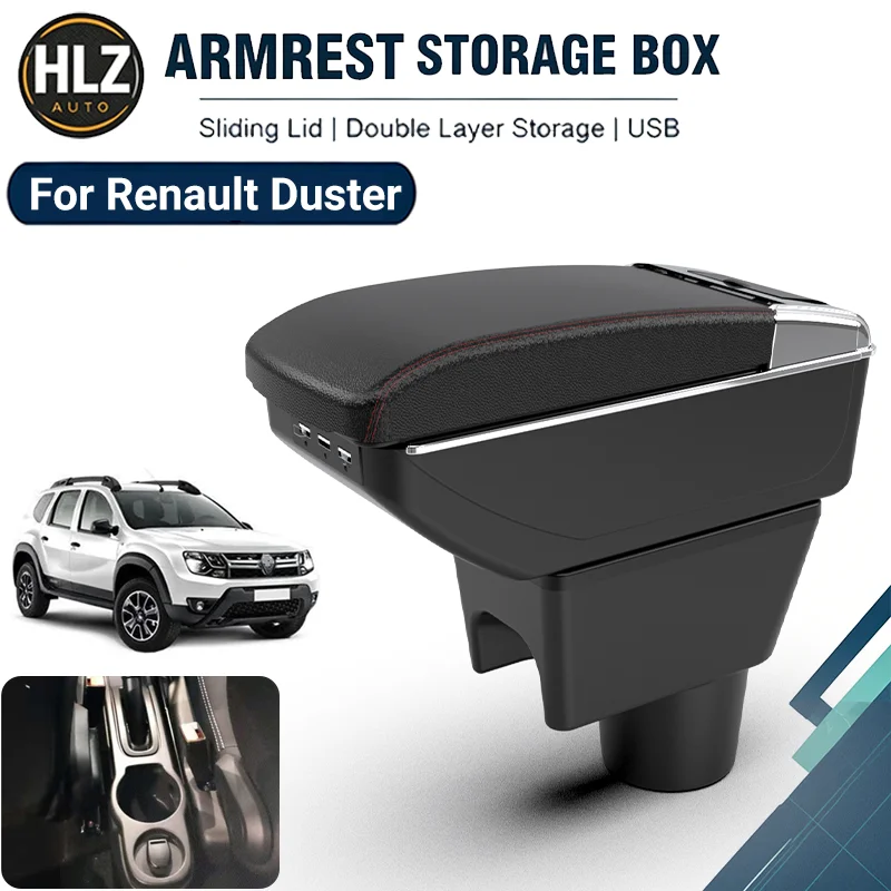 For Renault Duster Car Armrest Box Center Console Storage with Cup Holder No Drilling Car Retrofit Part