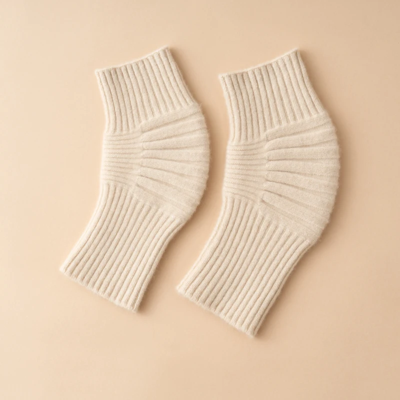 Joelheiras femininas de malha de caxemira pura 100% para calor e conforto, novas joelheiras curtas de inverno para mulheres, cor sólida