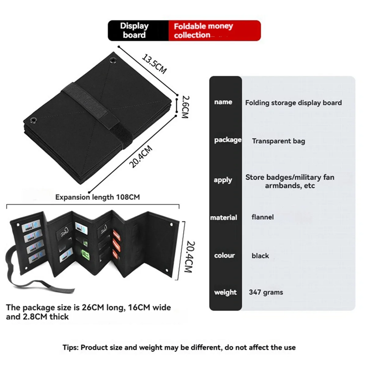 A44U Foldable Badge Collection Display Organizer Fabric Arm Badge Storage Book