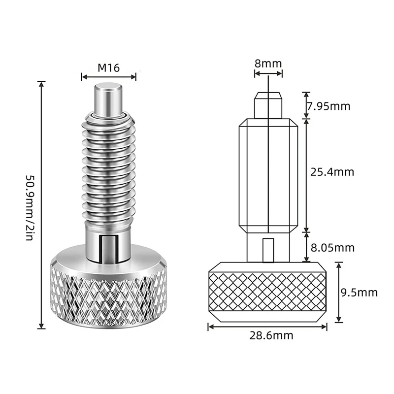 PORK-2Pcs Hand Retractable Spring Plunger, M16 Stainless Steel Quick Release Pin Lock Out Pin With Nut And Knurled Handle
