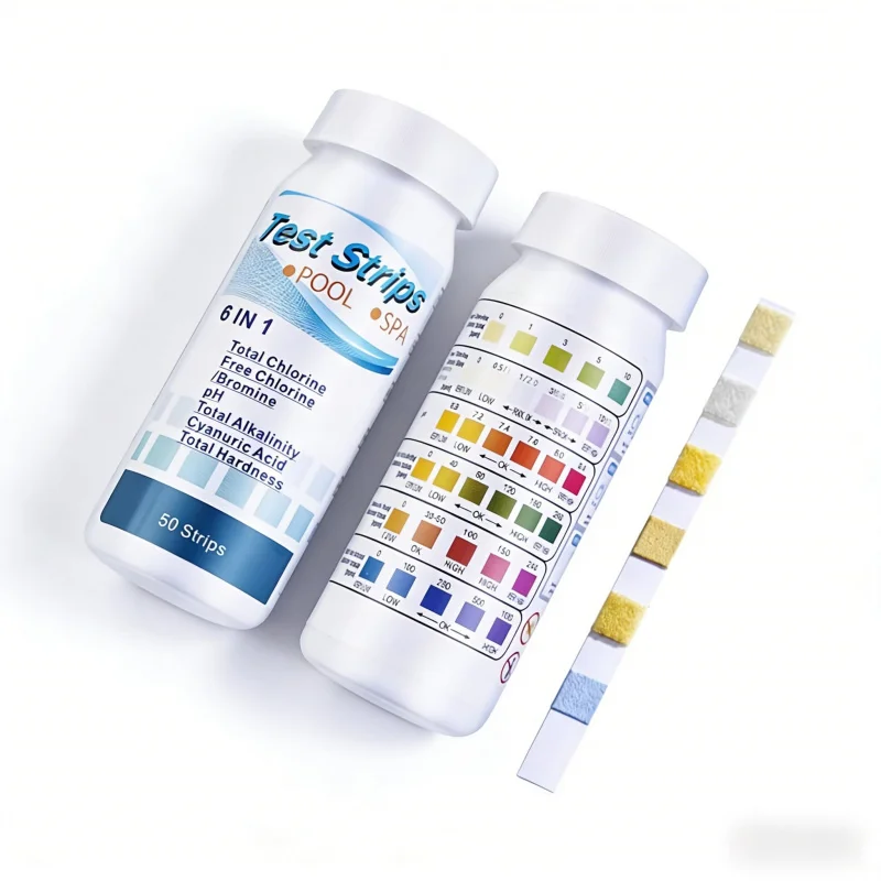 Tiras Reactivas Especiales para Piscinas, Paquete de 50 Tiras, 6 Combinaciones, 1 Cloro, Bromo, PH, Alcalinidad Total, Ácido Cianúrico, Tiras Reactivas para Jacuzzi