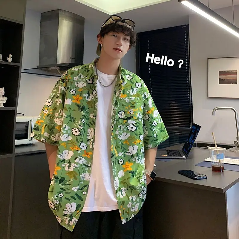 

Мужская летняя тонкая повседневная рубашка-поло большого размера с цветочным принтом, легкая