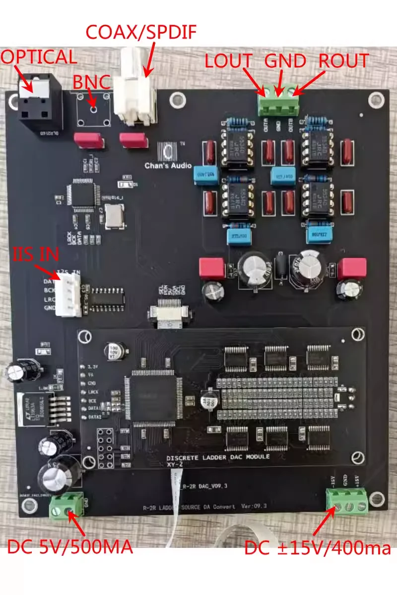 Positive and negative DAC complementary R2R decoding board, PCM 4-bit discrete resistor ladder decoding board