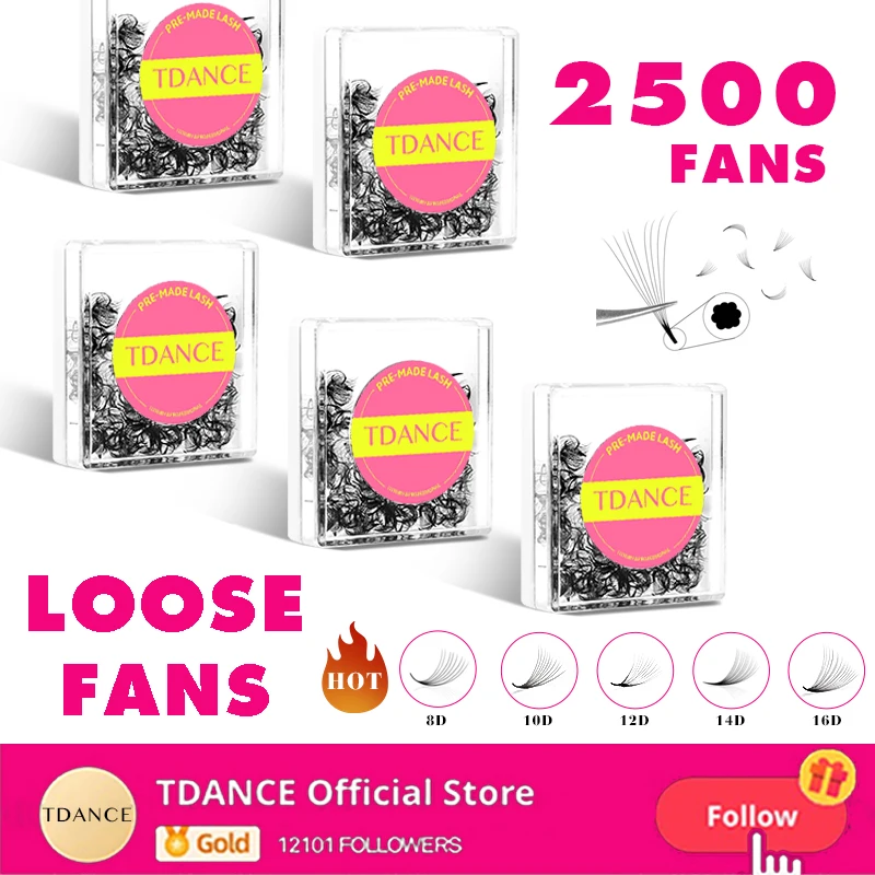 TDANCE 2500Fans Pointy Base Loose Fans 5Pcs/Lot Professional Medium Stem Sharp Thin Pro-made Volume Fans Przedłużanie rzęs