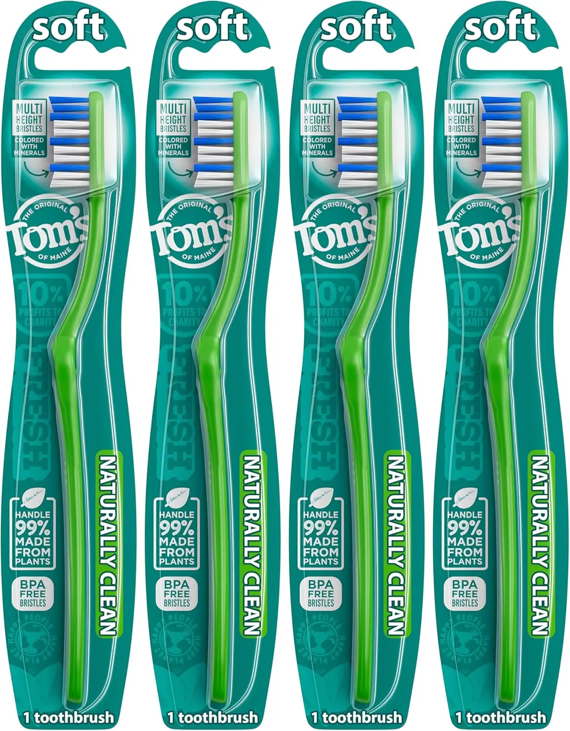 

Зубная щетка с мягкой щетиной, 4 шт. в упаковке, для бережного ухода за полостью рта и естественной чистоты
