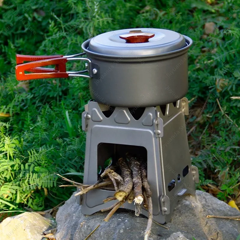 Outdoor Pure Titanium Wood Stove Portable Camping Card Stove Windproof Charcoal Furnace for Barbecue Heating Camping Cooking
