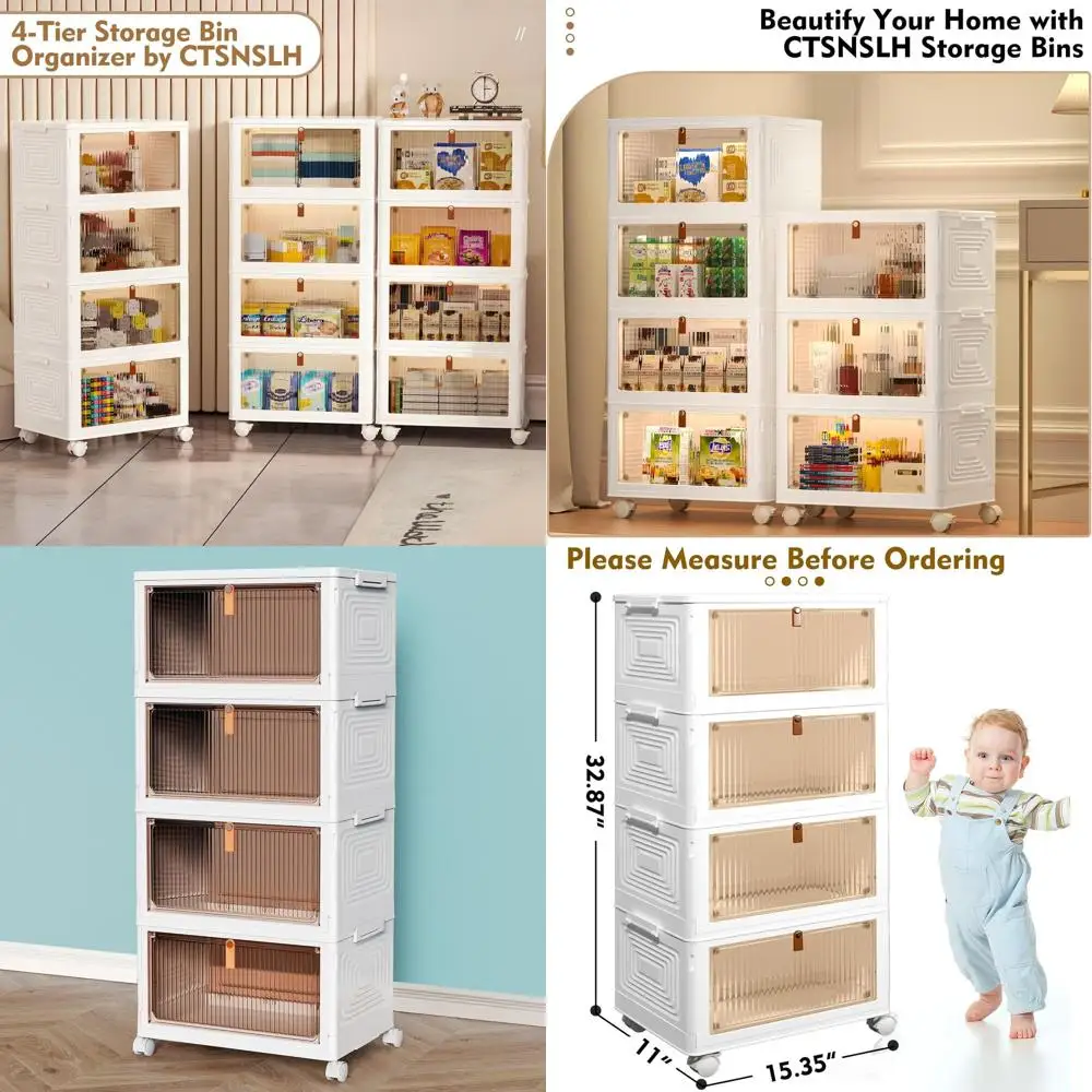 

Stackable 4-Tier Plastic Storage Organizer with Lids for Bedrooms, Living Rooms, and Offices