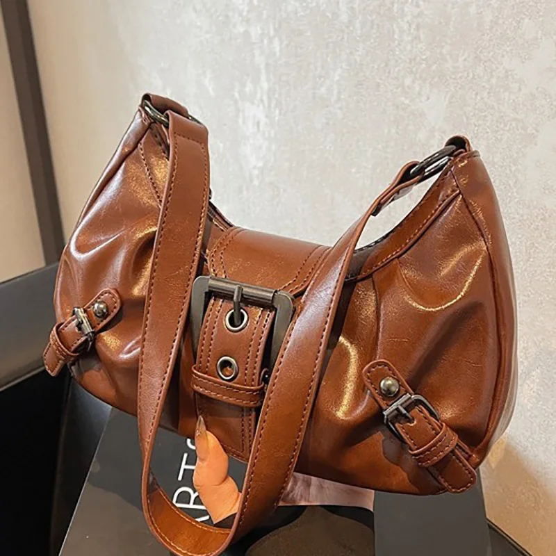 2024 spring hot selling Maillard style retro style small bag spicy girl Y2K wasteland style vintage leather shoulder armpit bag