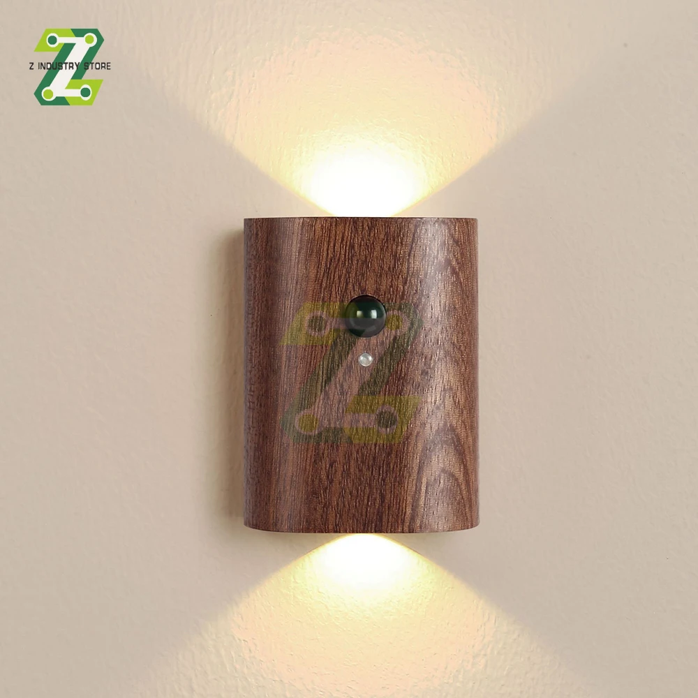 Linkage in Legno Sensore di Movimento Luci Notturne USB Ricaricabile Senza Fili LED Lampada da Parete a Induzione Camera da Letto Corridoio Cucina Luce Scale