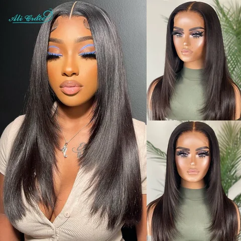 Ali Grace Glueless Wig Pre-cut 5x6 Lace Closure Straight Human Hair Wig Pre-Plucked New Trendy Layered Cut Hair Wigs For Women