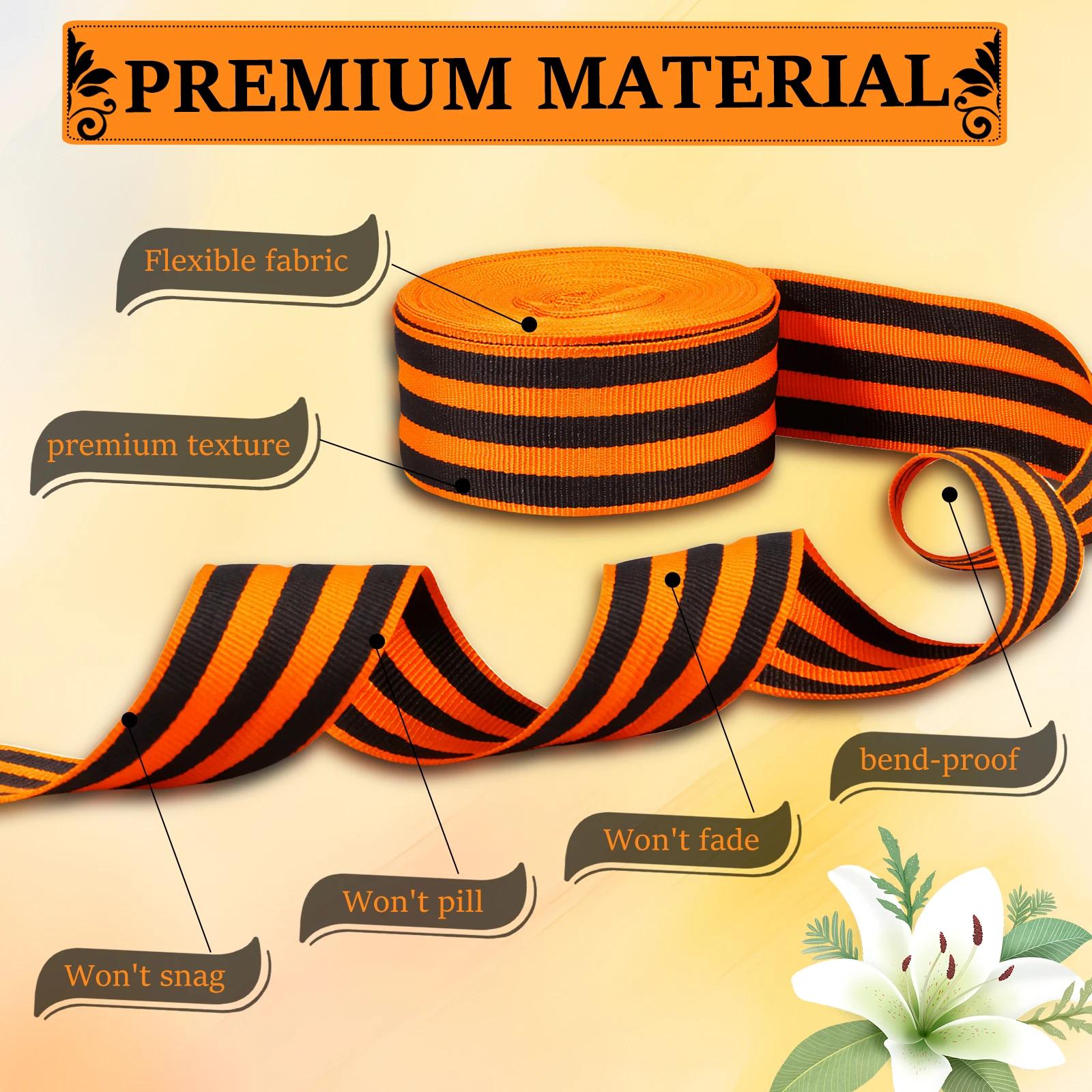 10 M Orange Black Stripe Grosgrain Ribbon Craft/Wrapping DIY Ribbon for Ribbon Medal Award Handmade Hair Bow Clip Accessories