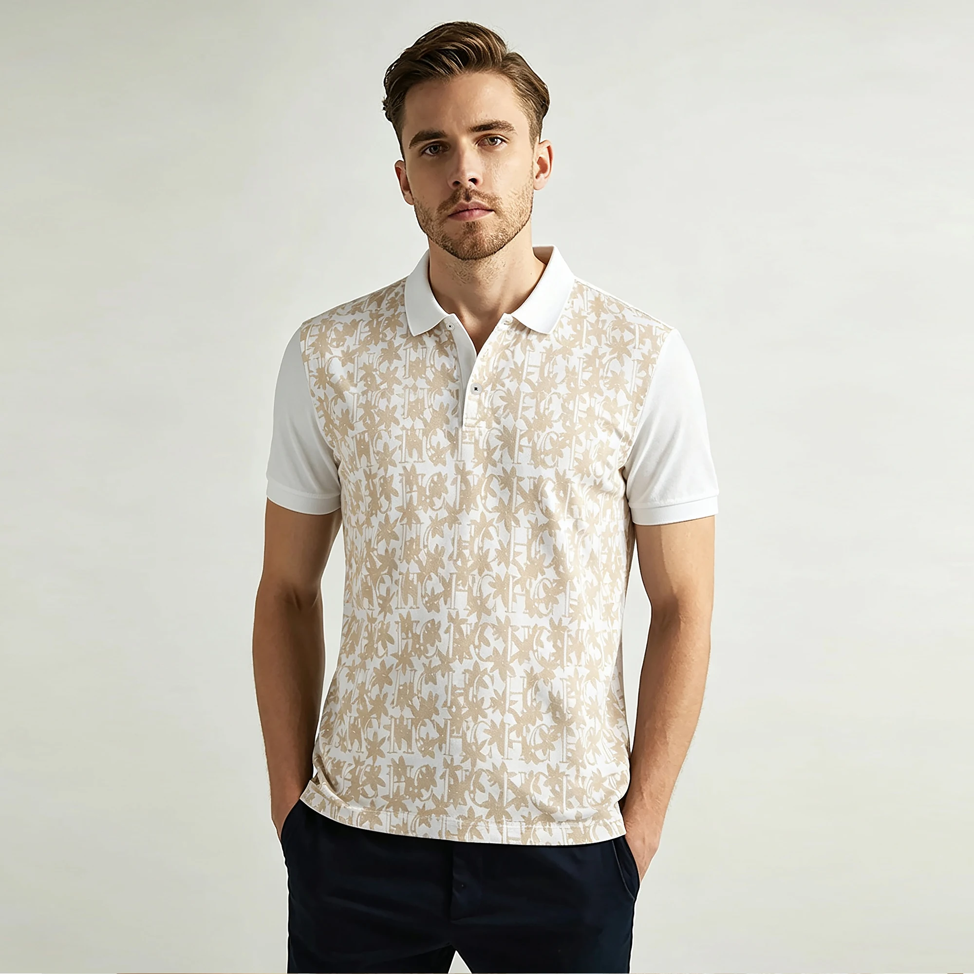CH Men's POLO Printed Design Luxury Elegant Old Money Style Men's Short Sleeves Commuting Vacation Men Comfortable Short Sleeves