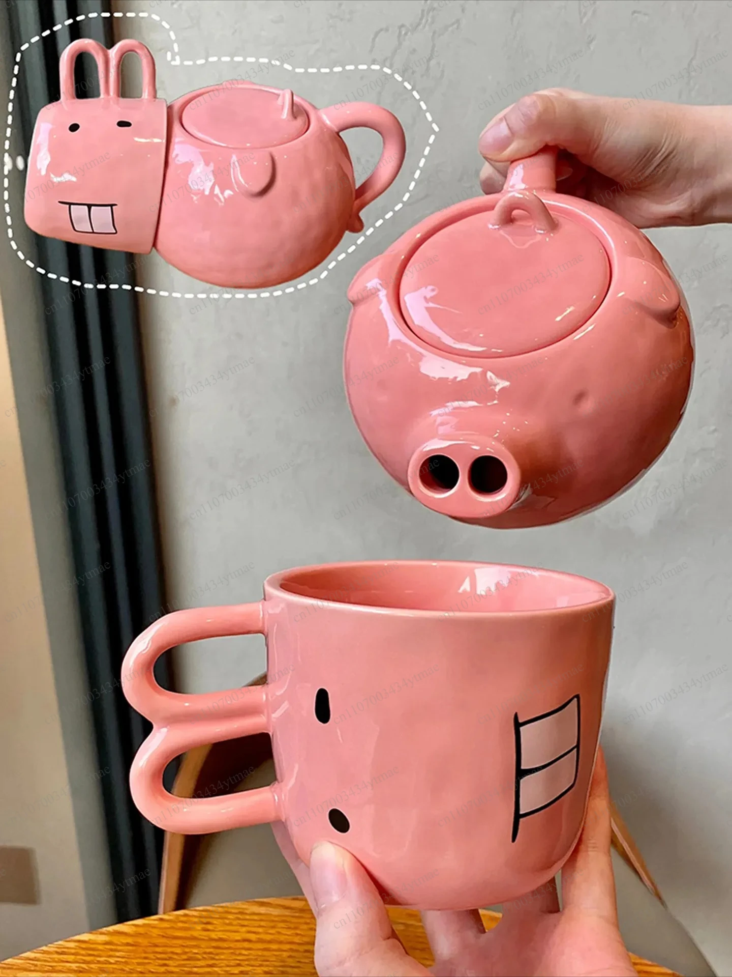 Novelty Pig Ceramic Teapot Unique Funny Flowing Spout Large Capacity Coffee Milk Pitcher Cup Set Funny Housewarming Present