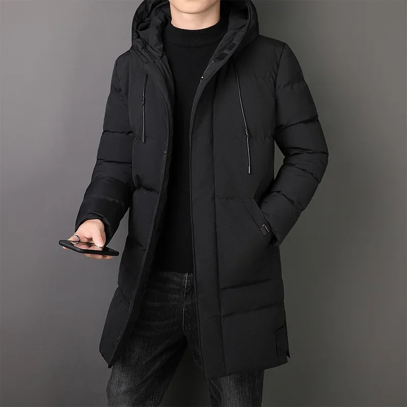 Giacca da uomo Cappotto lungo caldo ispessito Casual Slim Fit Parka da uomo con cappuccio Giacca invernale imbottita in cotone solido Abbigliamento