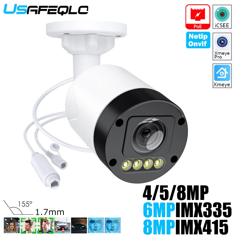 Cámara IP POE, clasificación de impermeabilidad IP66, 155 °   Gran angular, lente de 1,7 mm, micrófono incorporado, admite detección de vehículos.